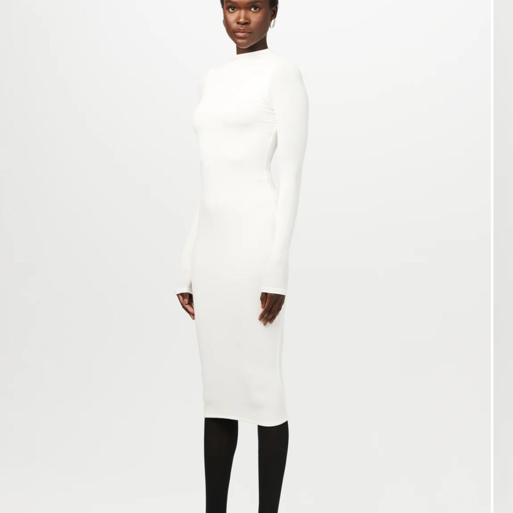 naked wardrobe White Long Sleeve Midi Dress